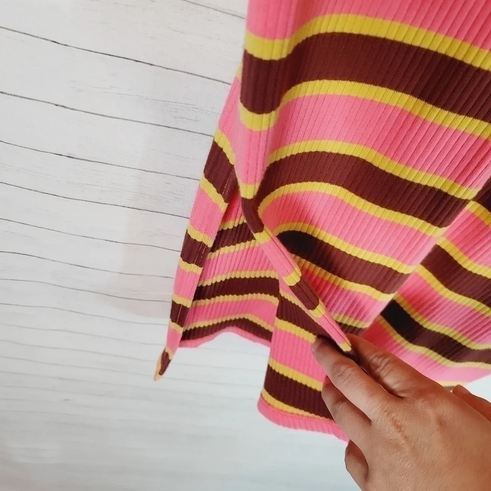 AERIE RIBBED STRIPED PULL ON MIDI SKIRT, SZ MEDIUM